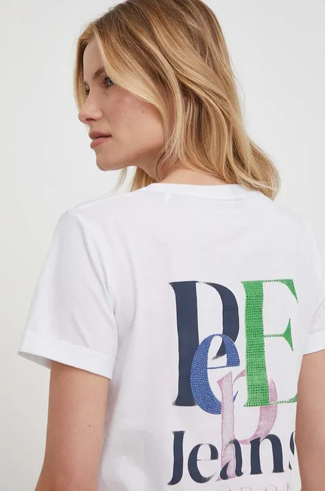 Βαμβακερό μπλουζάκι Pepe Jeans Jazzy γυναικείο, χρώμα: άσπρο