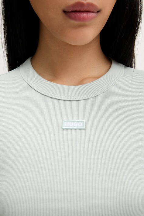 HUGO Blue футболка жіноча бавовняна з еластаном Baby Tee_B — SS24-TSD0OM, зелений — фото 5