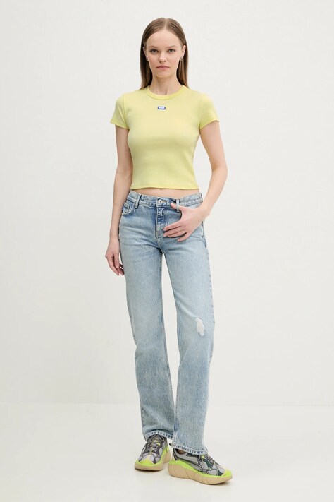 HUGO Blue футболка жіноча бавовняна з еластаном Baby Tee_B — SS24-TSD0OM, жовтий — фото 2