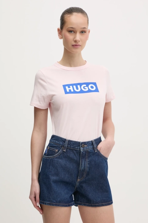 Hugo Blue tricou din bumbac femei, culoarea roz