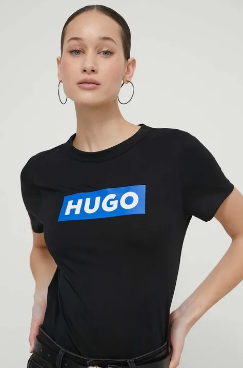 Pamučna majica Hugo Blue za žene, boja: crna