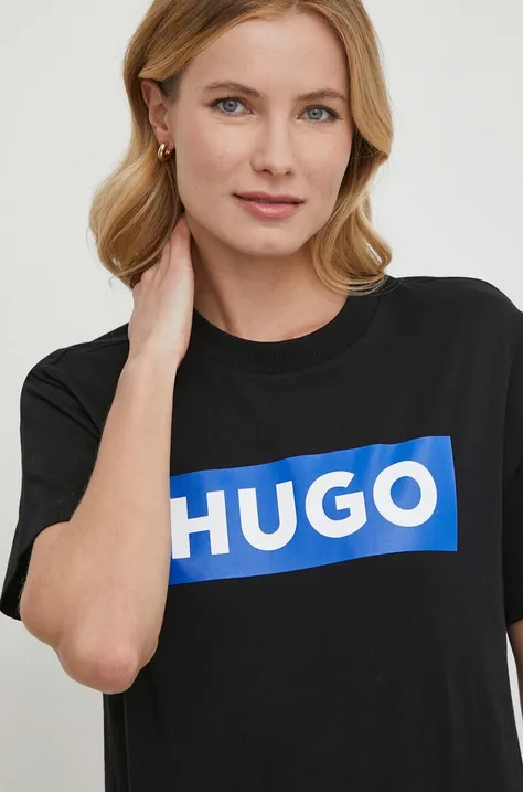 Bombažna kratka majica Hugo Blue ženski, črna barva