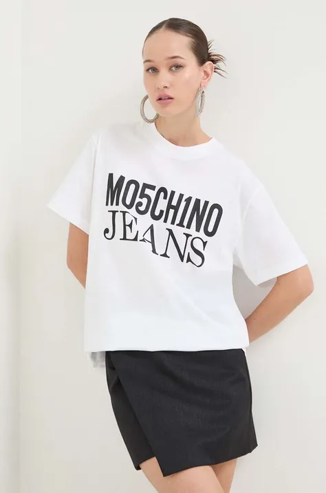Bavlněné tričko Moschino Jeans bílá barva