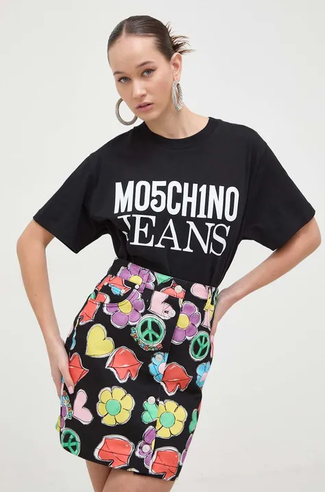 Bombažna kratka majica Moschino Jeans ženski, črna barva