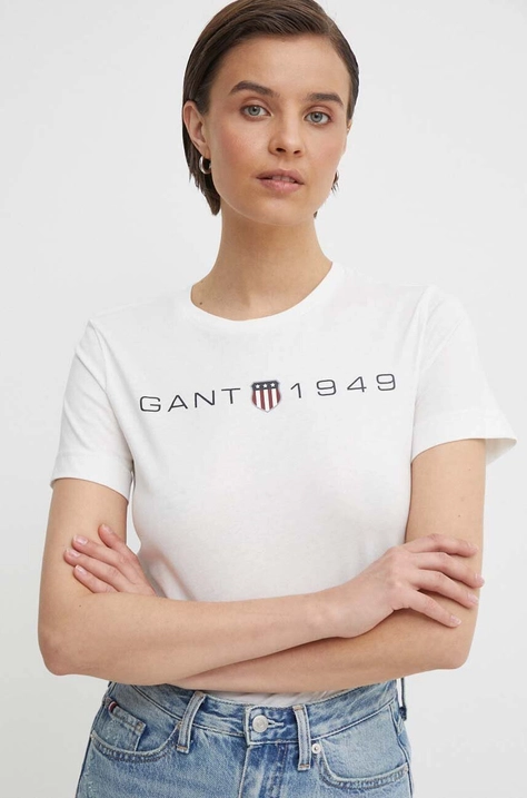 Gant t-shirt bawełniany damski kolor beżowy