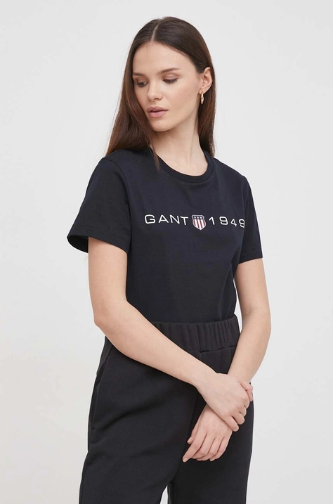 Gant t-shirt bawełniany damski kolor czarny