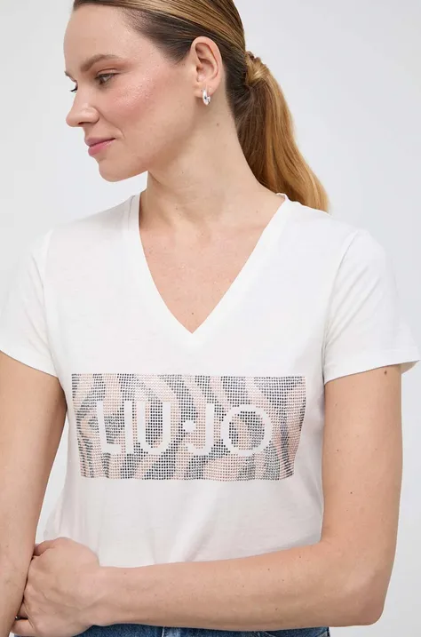 Bavlnené tričko Liu Jo dámsky, béžová farba