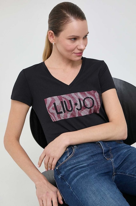 Liu Jo tricou din bumbac femei, culoarea negru