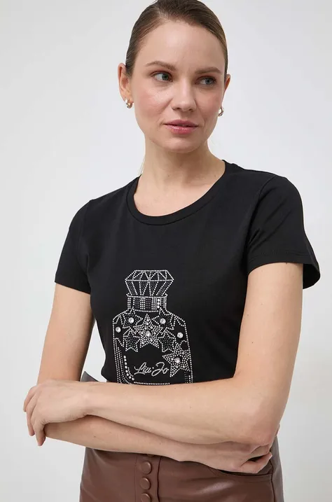 Βαμβακερό μπλουζάκι Liu Jo γυναικεία, χρώμα: μαύρο