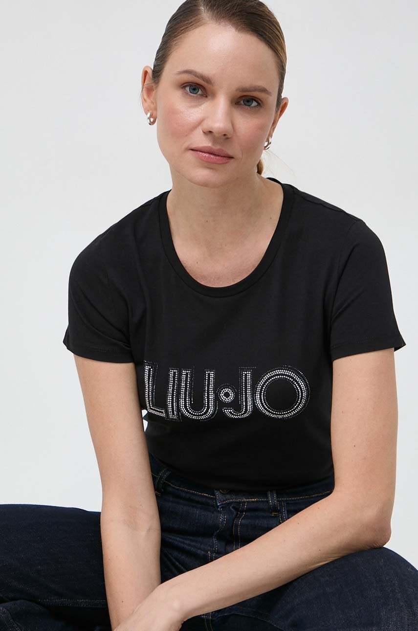Памучна тениска Liu Jo в черно