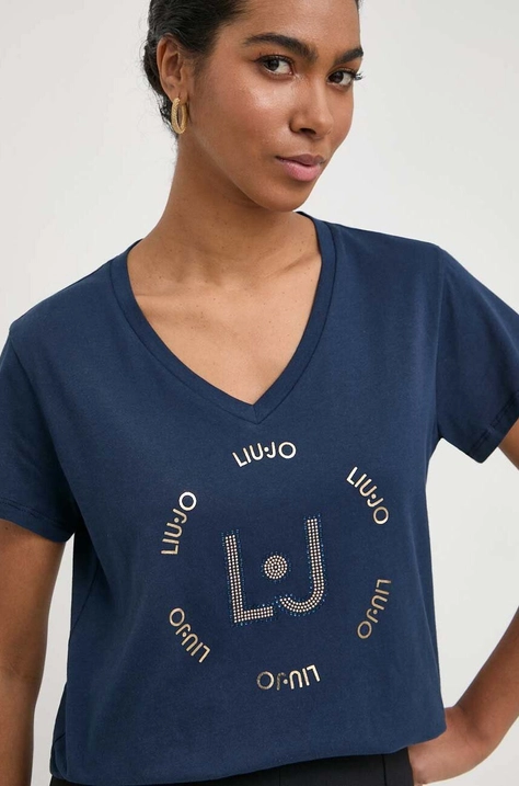 Liu Jo tricou din bumbac femei, culoarea albastru marin