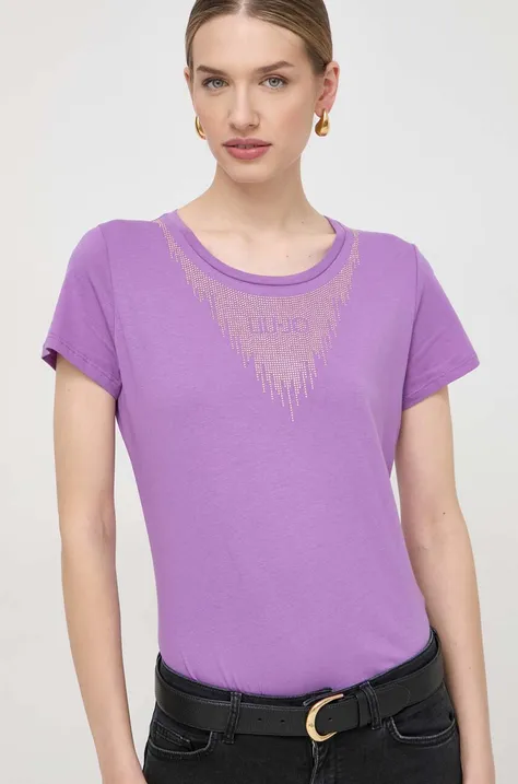 Βαμβακερό μπλουζάκι Liu Jo γυναικεία, χρώμα: μοβ