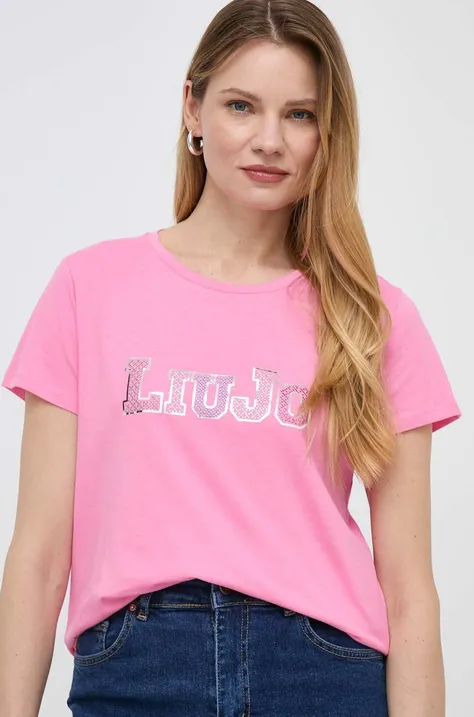 Βαμβακερό μπλουζάκι Liu Jo γυναικεία, χρώμα: ροζ
