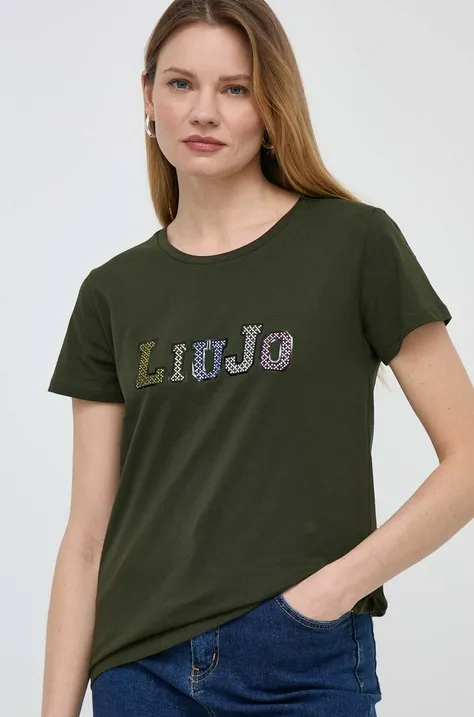 Βαμβακερό μπλουζάκι Liu Jo γυναικεία, χρώμα: πράσινο
