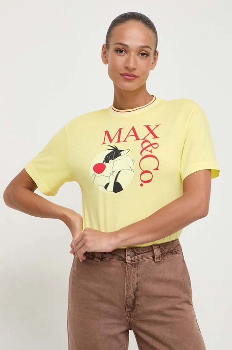 Βαμβακερό μπλουζάκι MAX&Co. x CHUFY γυναικείο, χρώμα: κίτρινο