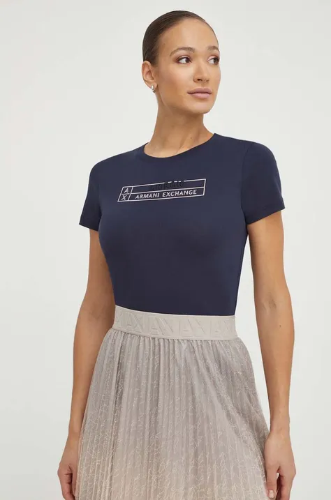 Bombažna kratka majica Armani Exchange ženski, mornarsko modra barva