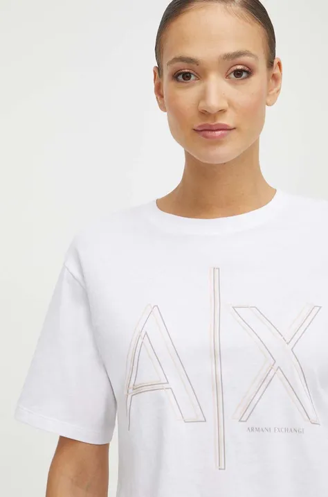 Βαμβακερό μπλουζάκι Armani Exchange γυναικεία, χρώμα: άσπρο