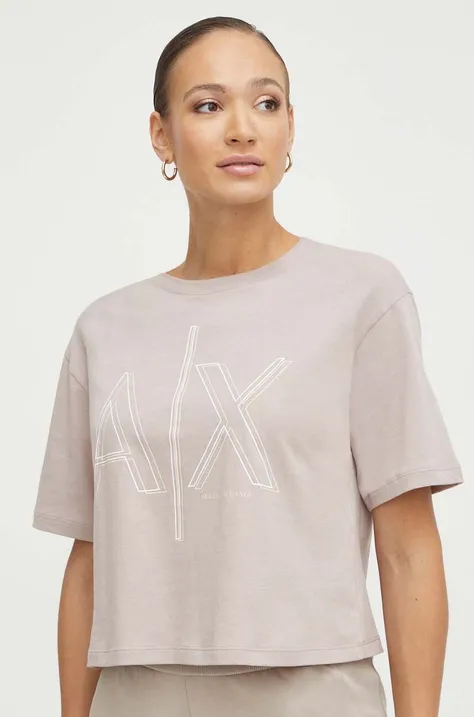 Bombažna kratka majica Armani Exchange ženski, bež barva