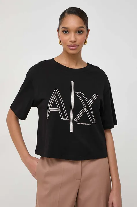 Bombažna kratka majica Armani Exchange ženski, črna barva
