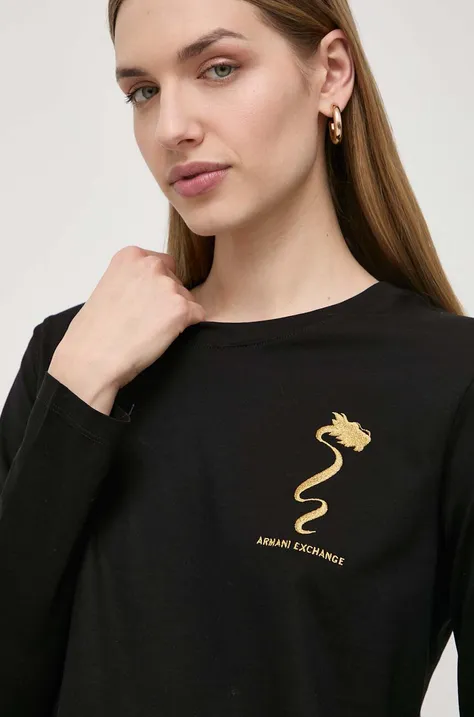 Βαμβακερή μπλούζα με μακριά μανίκια Armani Exchange χρώμα: μαύρο