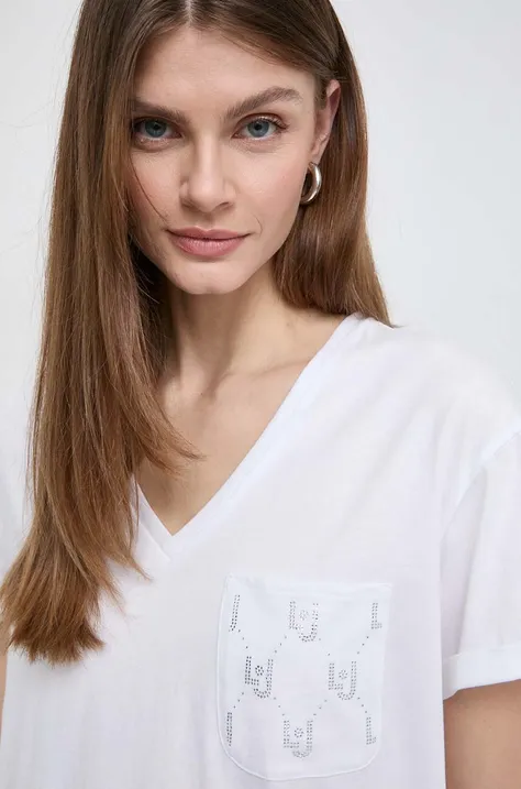 Bombažna kratka majica Liu Jo ženski, bela barva