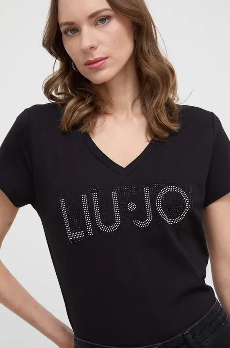 Bombažna kratka majica Liu Jo ženski, črna barva