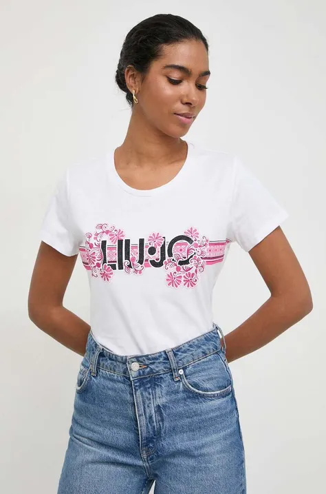 Βαμβακερό μπλουζάκι Liu Jo γυναικεία, χρώμα: μπεζ