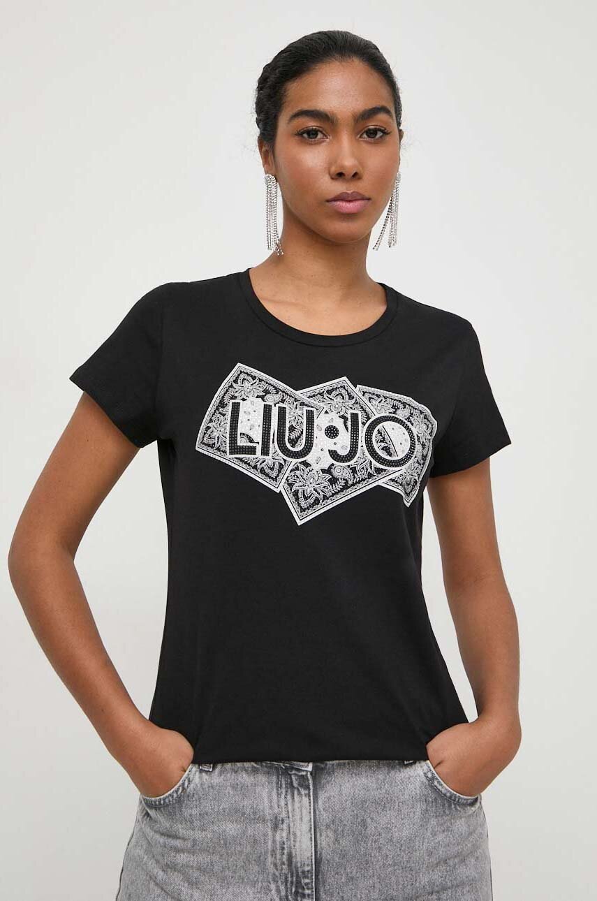 Памучна тениска Liu Jo в черно