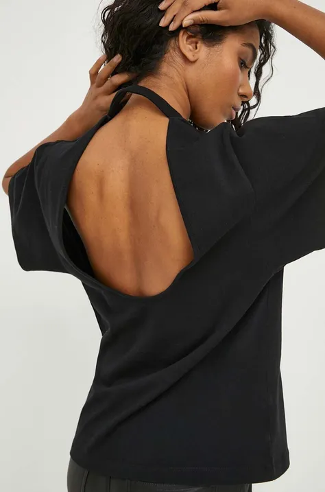 Bombažna kratka majica IRO ženski, črna barva