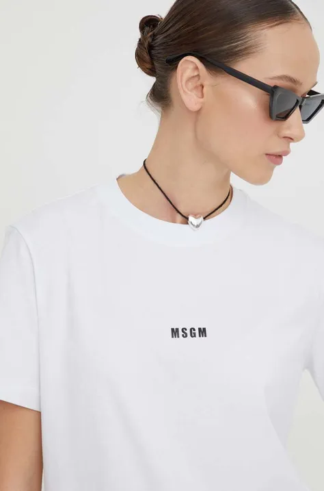 Bombažna kratka majica MSGM ženski, bela barva