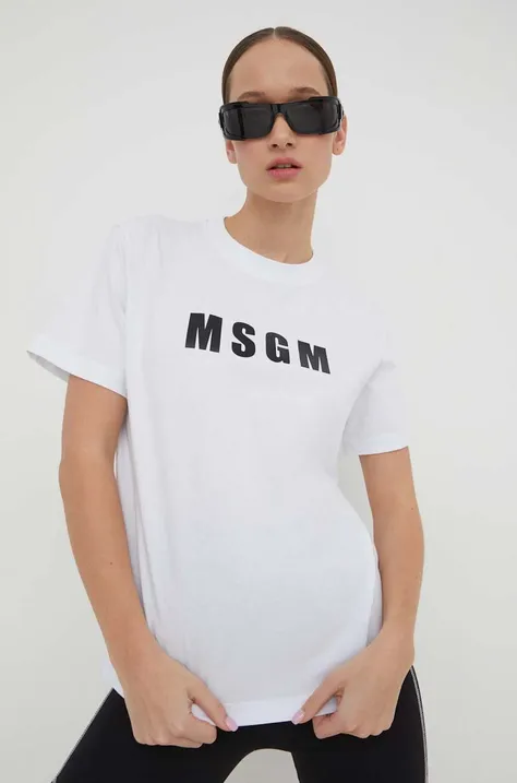 MSGM tricou din bumbac femei, culoarea alb 3641MDM92.247002