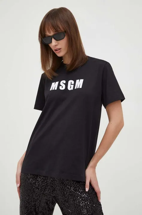 Bavlnené tričko MSGM dámsky,čierna farba,3641MDM92.247002