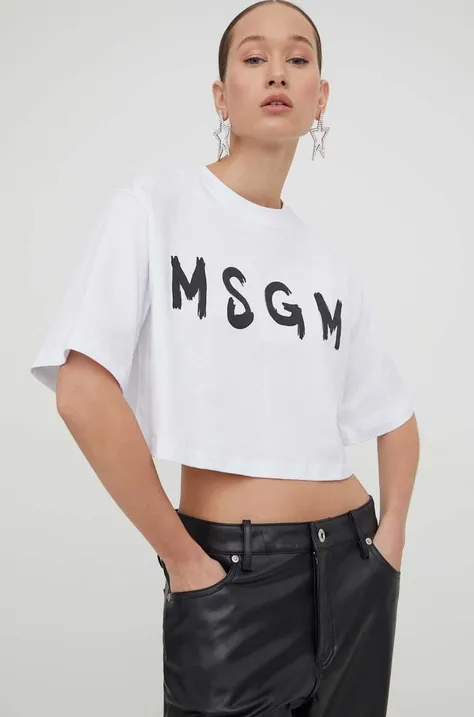 MSGM tricou din bumbac femei, culoarea alb 3641MDM137.247002