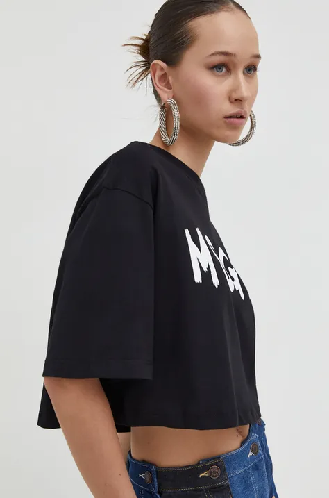 Bombažna kratka majica MSGM ženski, črna barva