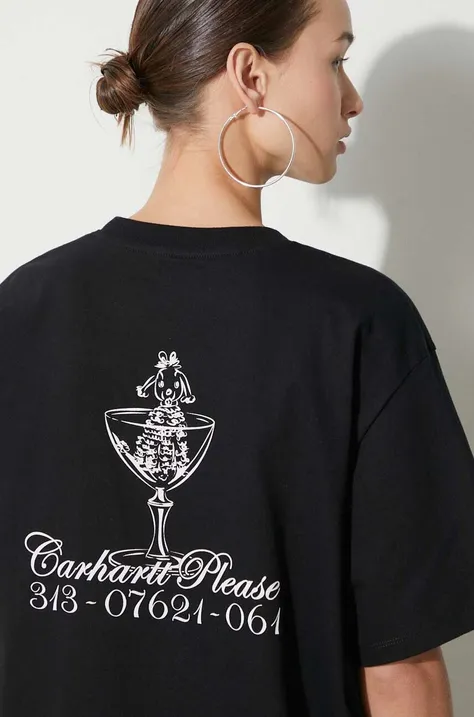 Βαμβακερό μπλουζάκι Carhartt WIP S/S Carhartt Please T-Shirt γυναικείο, χρώμα: μαύρο, I032893.0D2XX