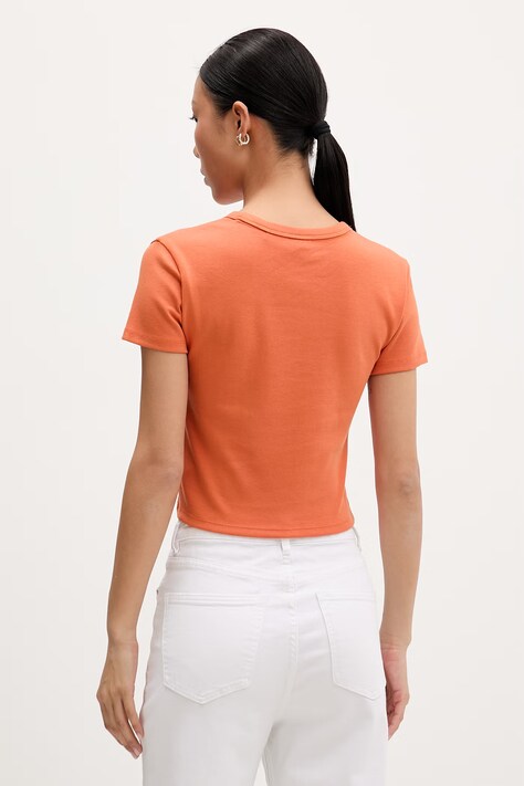 HUGO crop top damskie z bawełną Delanor pomarańczowe 50512000