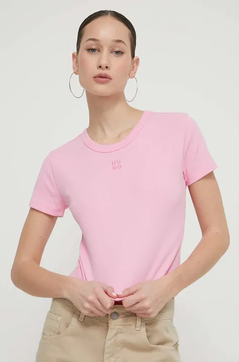 Μπλουζάκι HUGO χρώμα: ροζ, 50512000