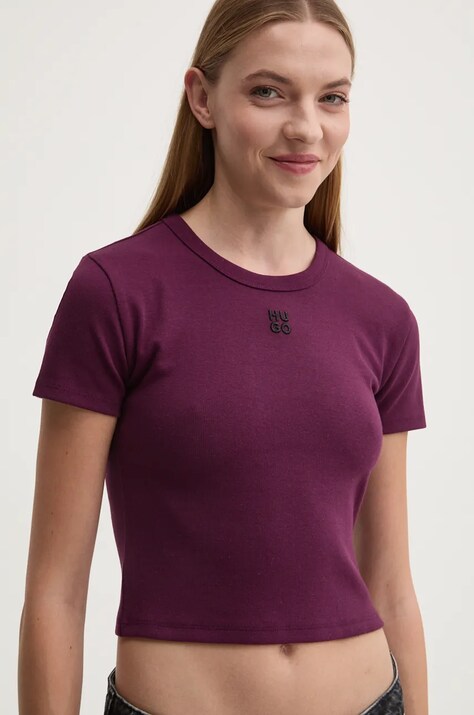 HUGO tricou femei, culoarea bordo, 50512000