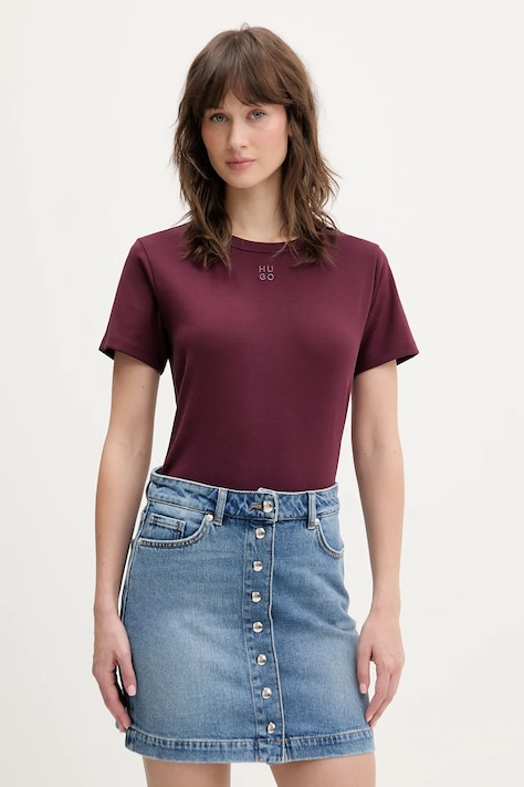 HUGO t-shirt damski kolor bordowy 50512002