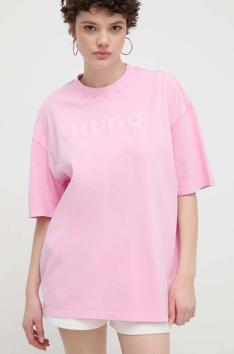 HUGO tricou din bumbac femei, culoarea roz 50514524