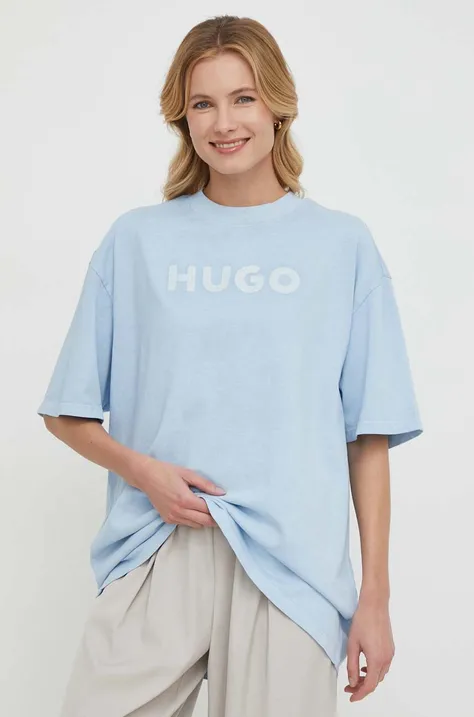 HUGO t-shirt bawełniany damski kolor niebieski