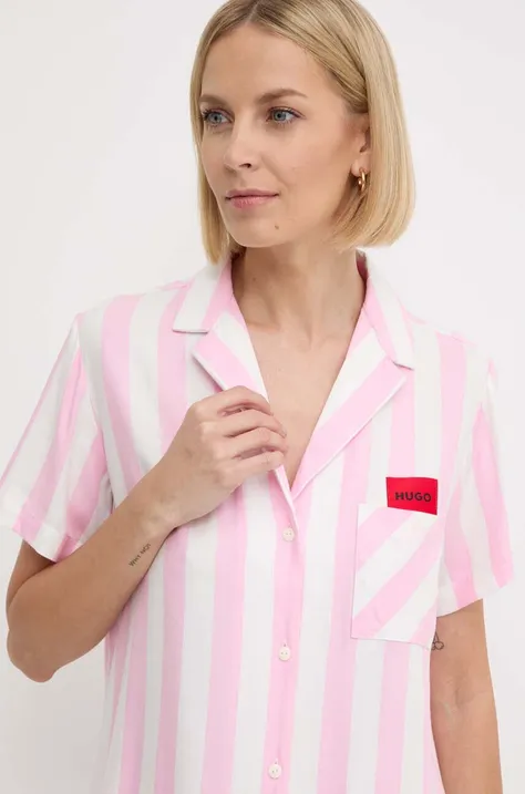Lounge košile HUGO růžová barva, regular, s klasickým límcem, 50514876