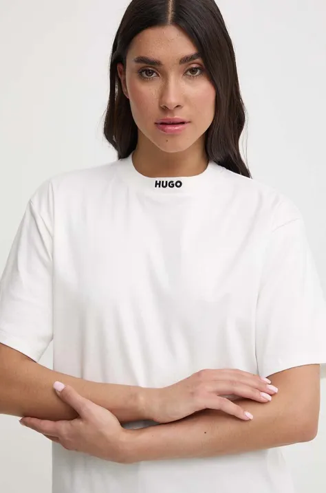 Bavlnené elegantné tričko HUGO béžová farba,50514869