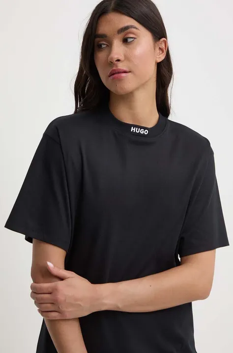 Bavlnené elegantné tričko HUGO čierna farba,50514869