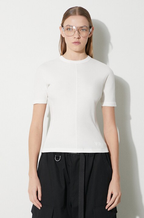 Bavlnené tričko Y-3 Fitted SS Tee dámske, béžová farba, IV7749