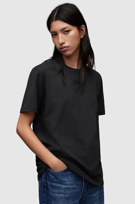 Βαμβακερό μπλουζάκι AllSaints Downtown γυναικείο, χρώμα: μαύρο