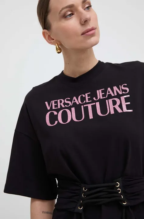 Bavlněné tričko Versace Jeans Couture černá barva, 76HAHG04 CJ00G