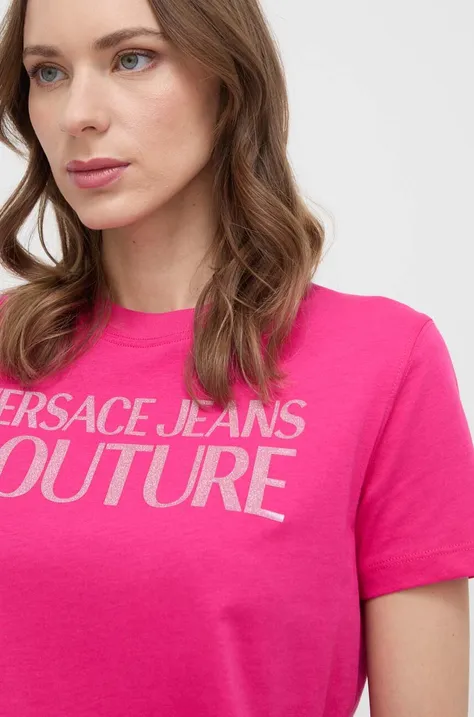 Pamučna majica Versace Jeans Couture za žene, boja: ružičasta