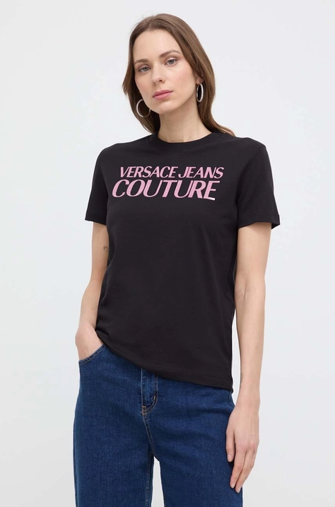 Versace Jeans Couture tricou din bumbac femei, culoarea negru