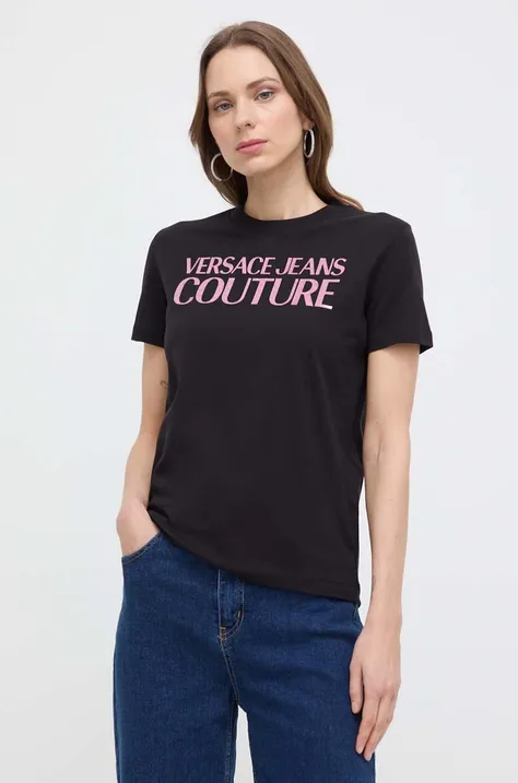 Bombažna kratka majica Versace Jeans Couture ženski, črna barva